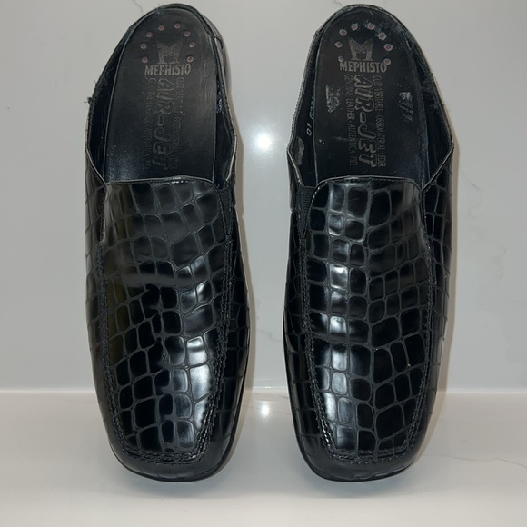 Mephisto Air Jet Genuine Leather Mules Black Crocodile Size 10 - Picture 1 of 17